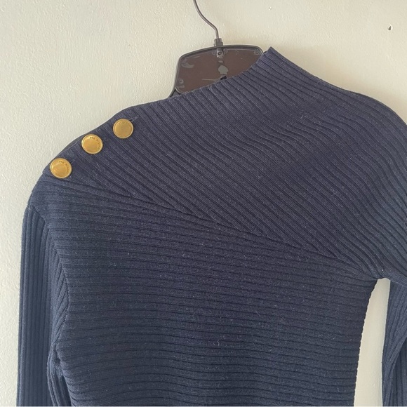 Rag & Bone Reanna navy ribbed asymmetrical button shoulder sweater 27238 - Picture 5 of 8